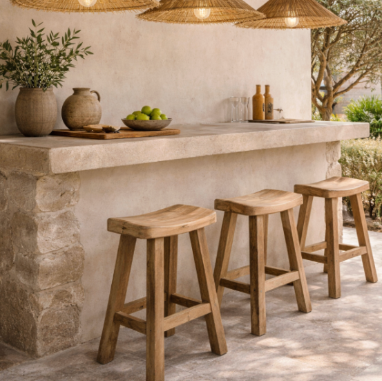 Bar Stool: Santi : Indoor/Outdoor Teak 65cm, Bleached