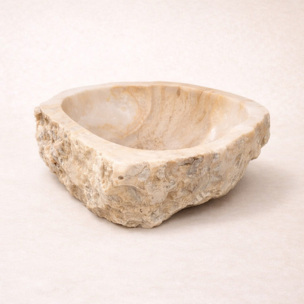 shambala raw edge cream marble basin, wabi sabi, bisque