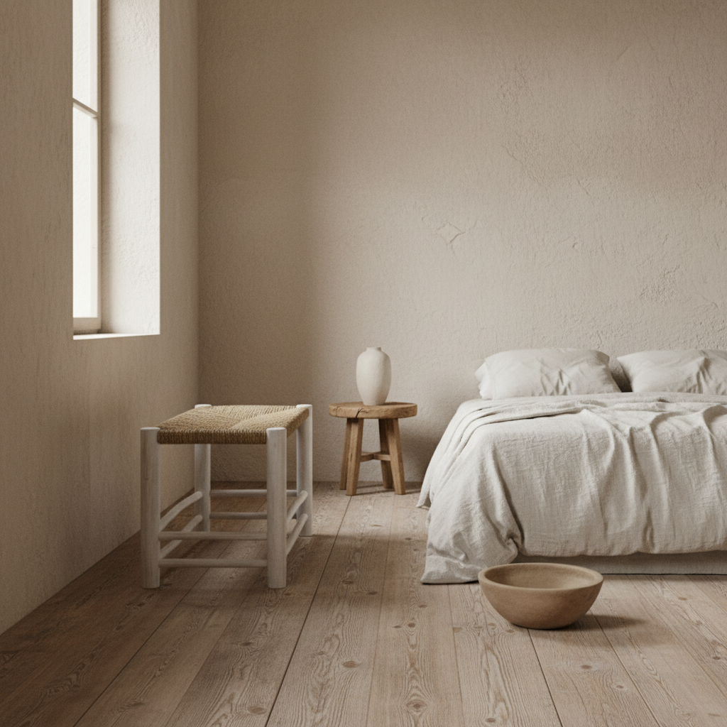 'Taman' Short Seagrass Bench, Whitewashed