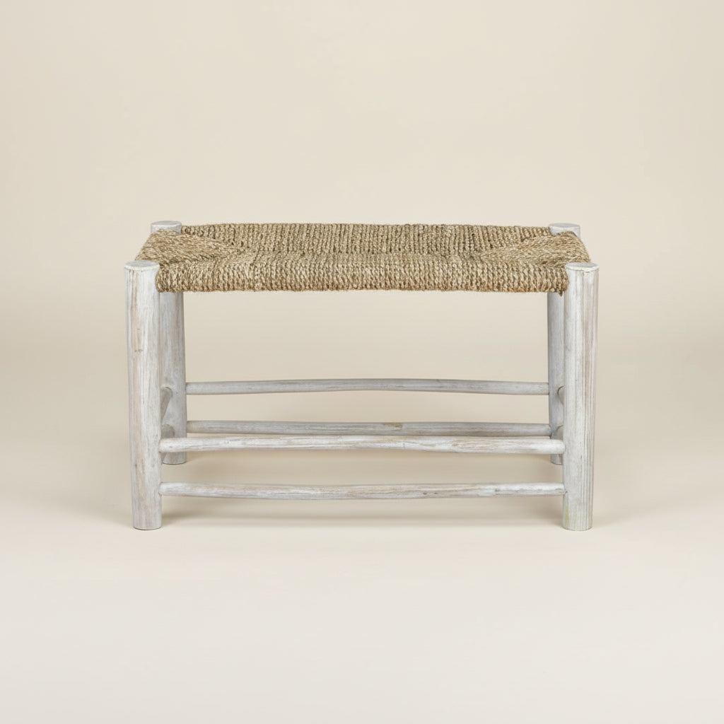 short woven bench seat white washed bisque