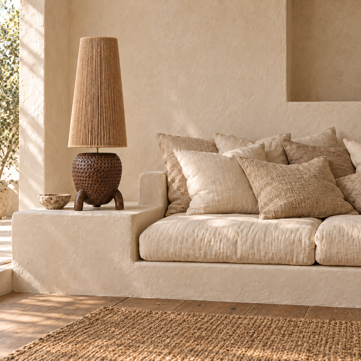 Table Lamp : Umaga Terracotta Table Lamp | Brown Base, Natural Shade