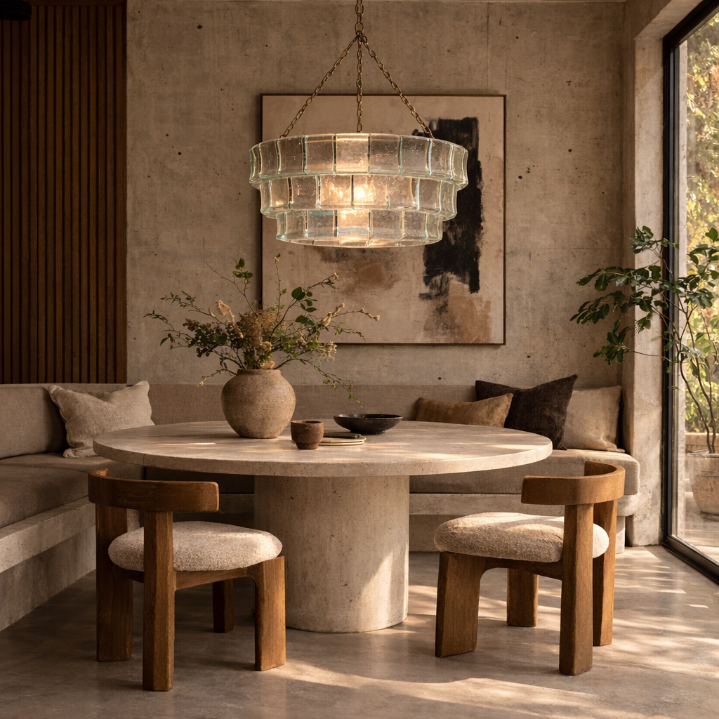 Pendant light: Vetro. Hand Blown Recycled Glass Panels Chandelier