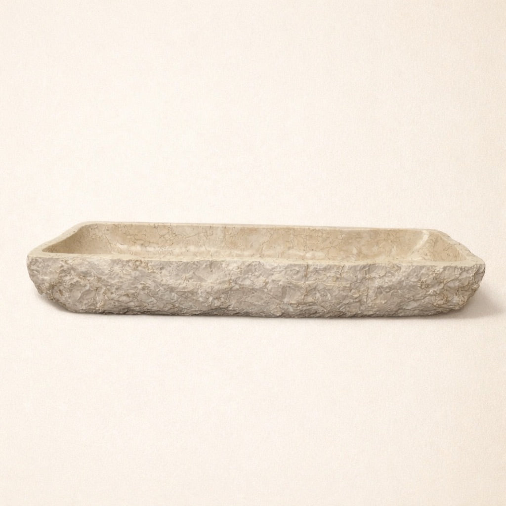 Basin Yollam : Long Curved End Cream Marble Basin