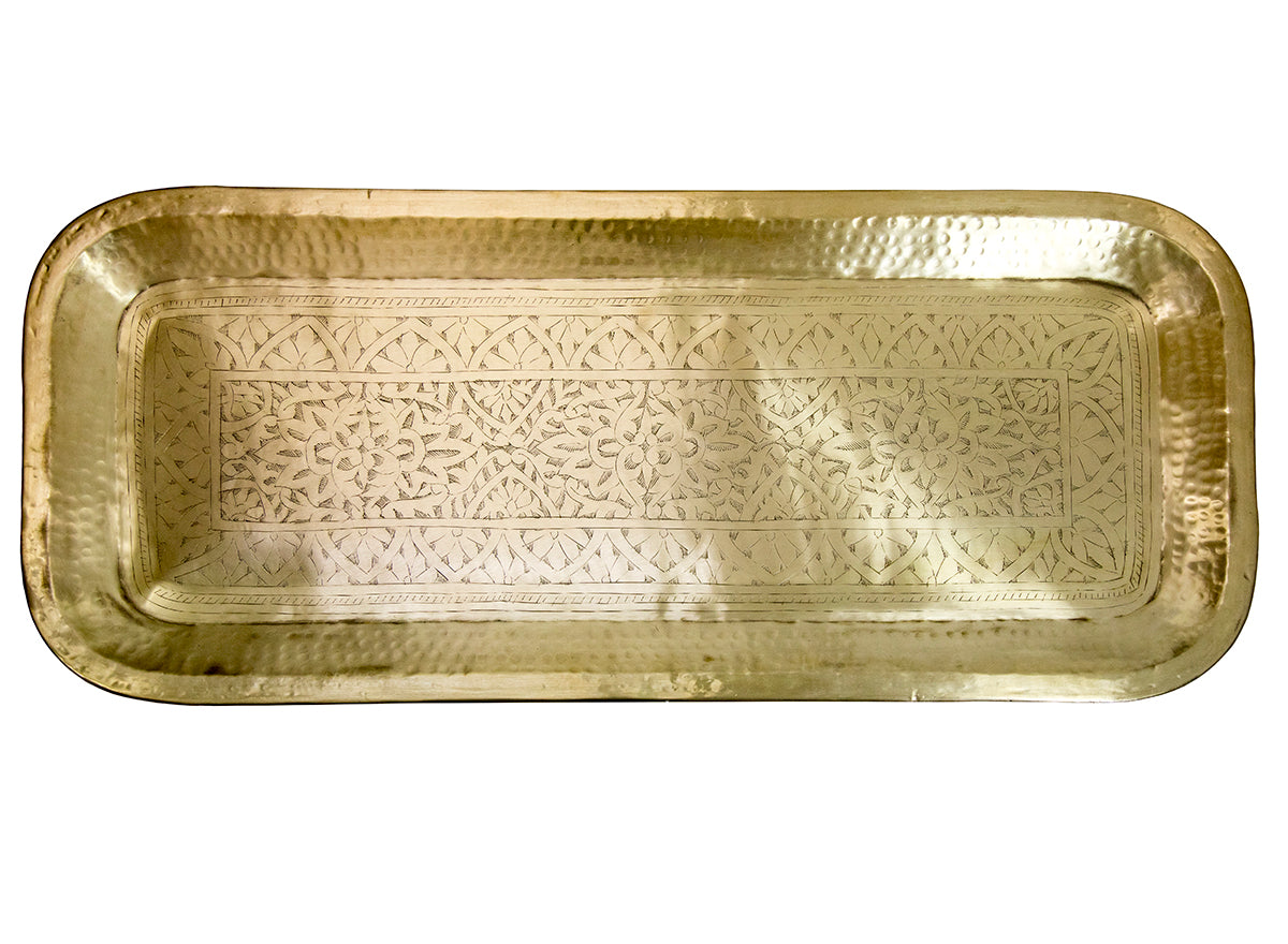 Kumi : Medium Brass Rectangular Tray With Antique Brass Finish