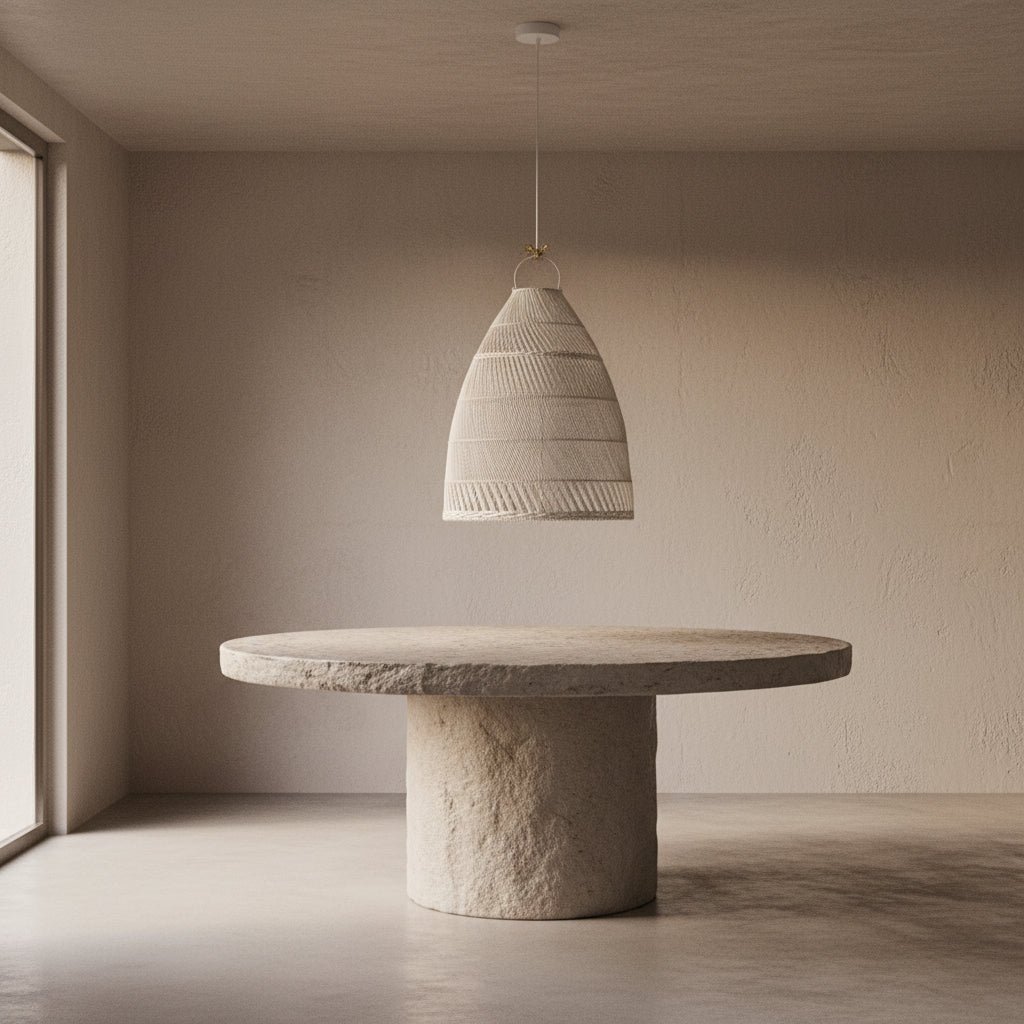 CLEARANCE PENDANT : Tuci : Rattan Dome Pendant, White