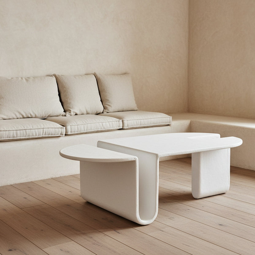 Kwame : White Resin Coffee Table, 120 cm.