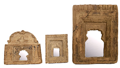 'Kanan' Carved Teak Wood Mirror, Assorted