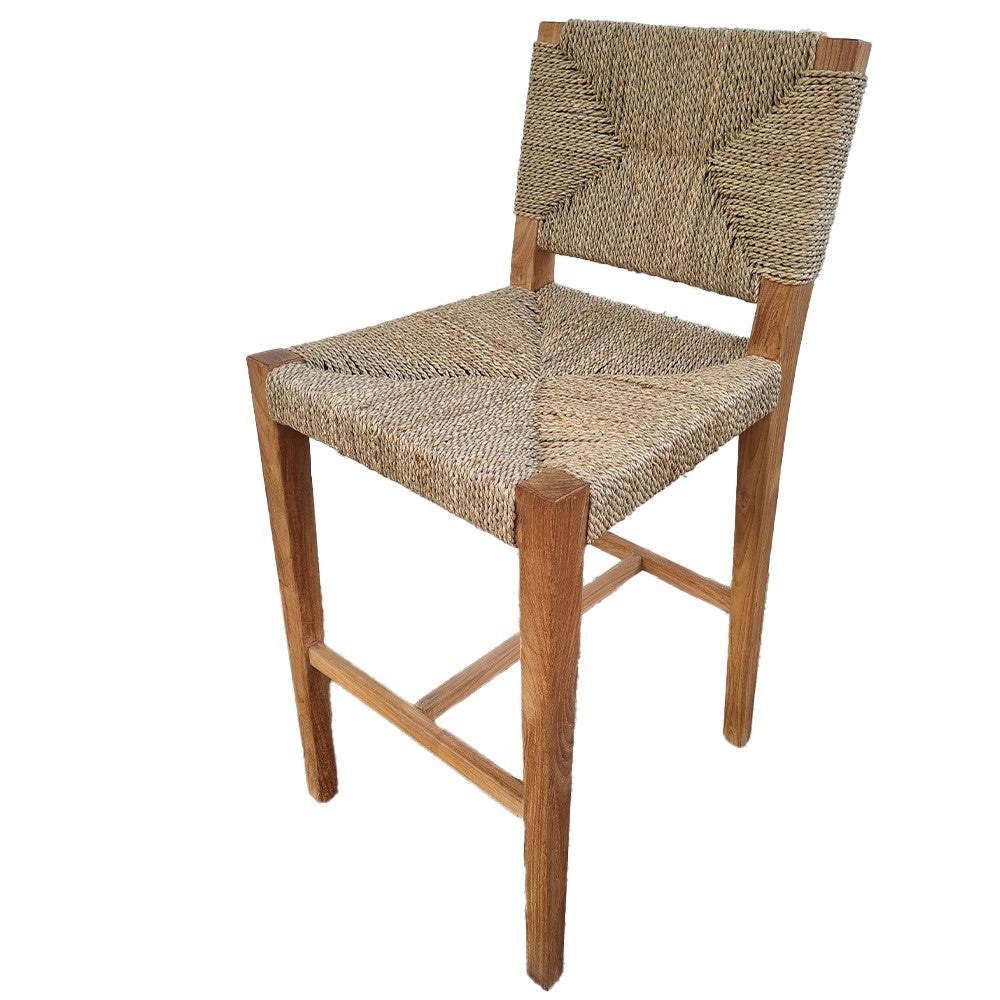 Masie: Seagrass Weaving with Teak Frame Barstool, 66cm seat height