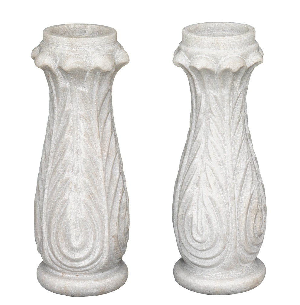 Fouzo : White Marble Lotus Flower Candleholder