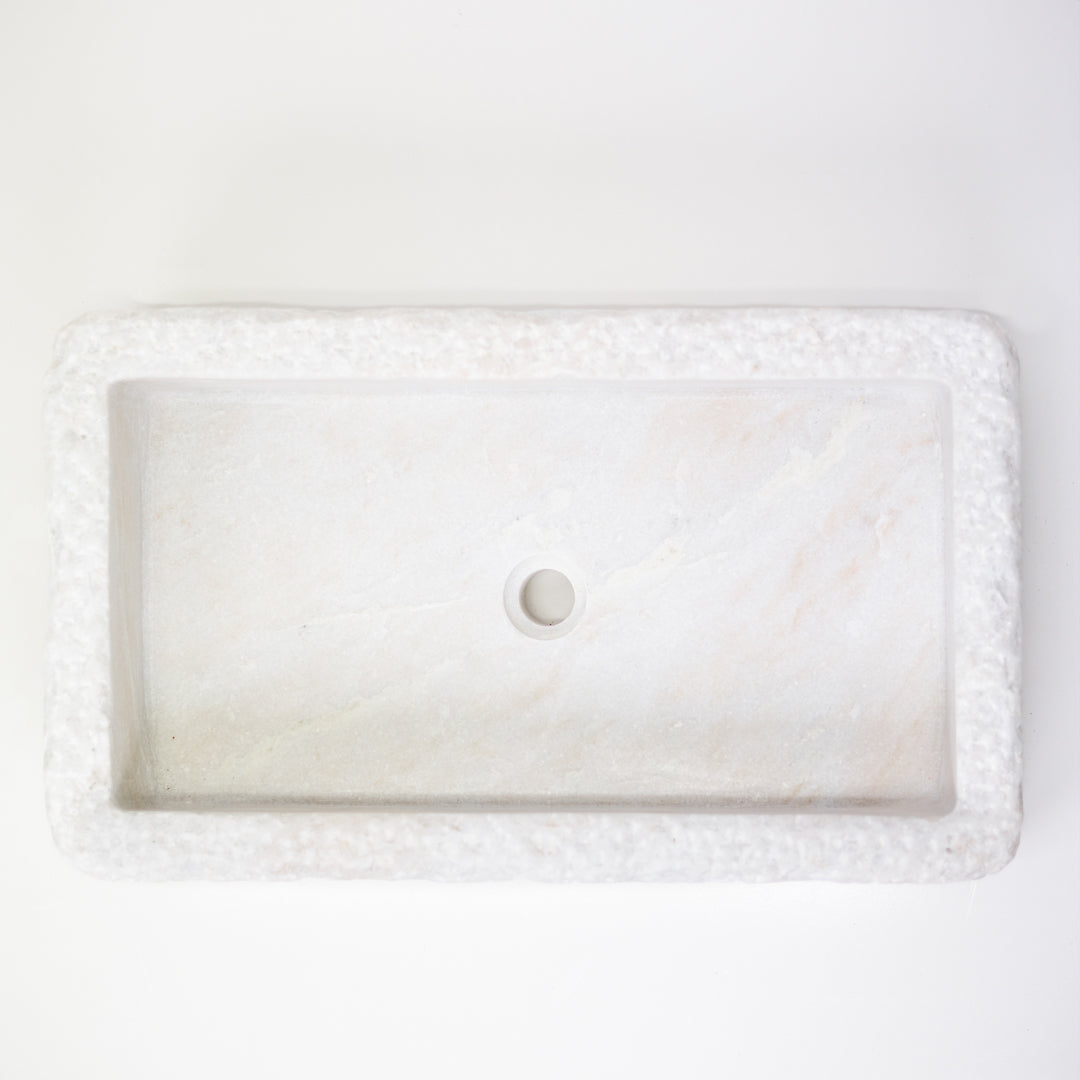 Parul : Marble Basin, 70cm White Hammered Exterior Finish
