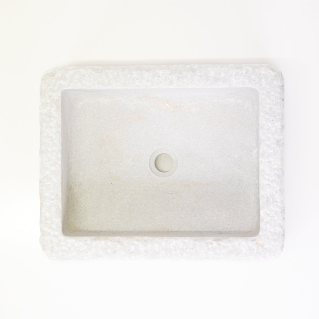 Parul : Marble Basin, 70cm White Hammered Exterior Finish