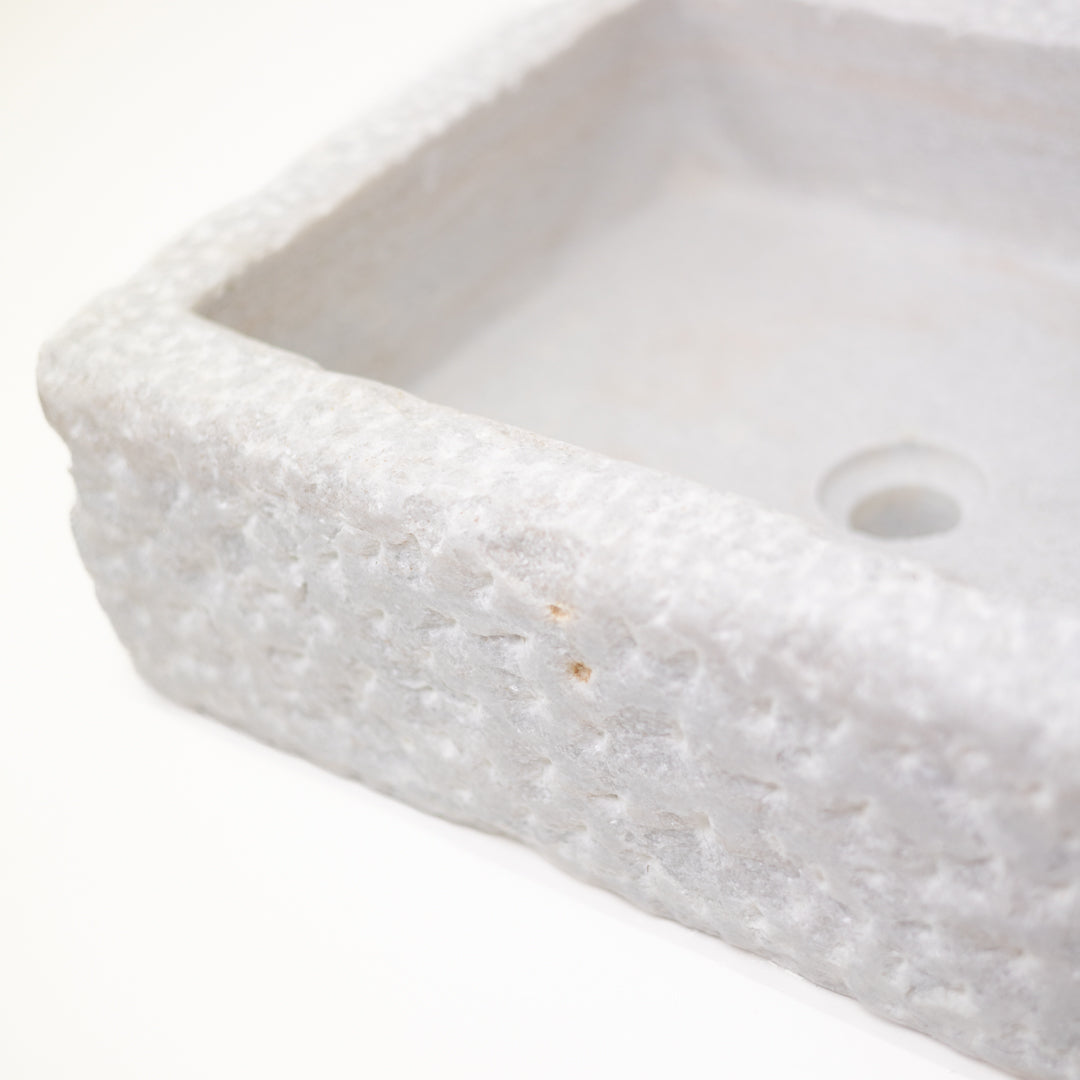 Parul : Marble Basin, 70cm White Hammered Exterior Finish