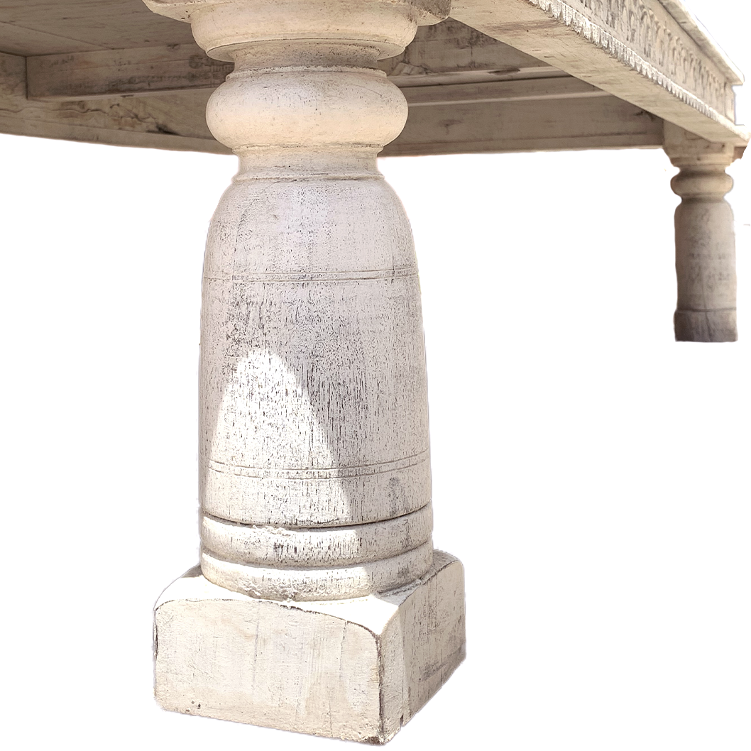 Dyuti : Coffee Table With Carved Legs, Distressed White