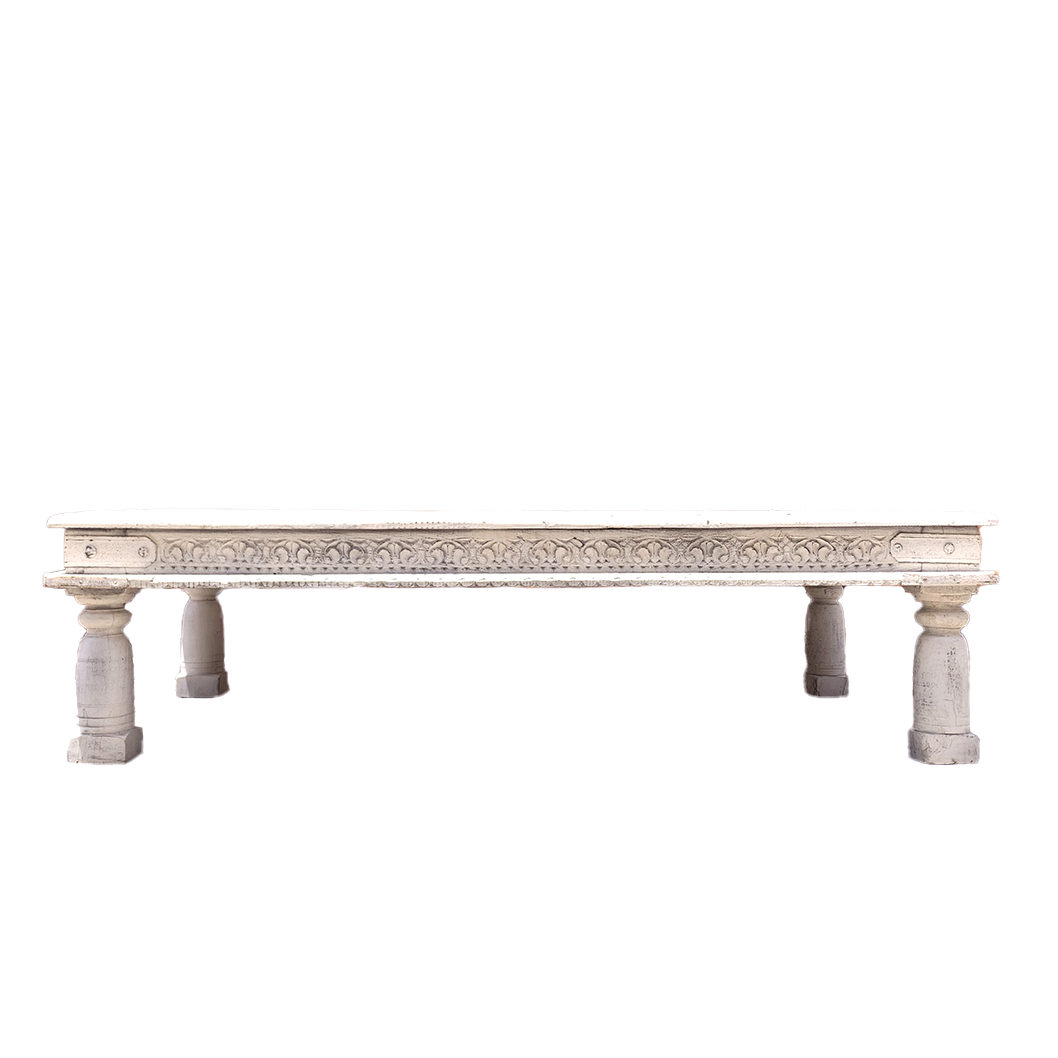 Dyuti : Coffee Table With Carved Legs, Distressed White