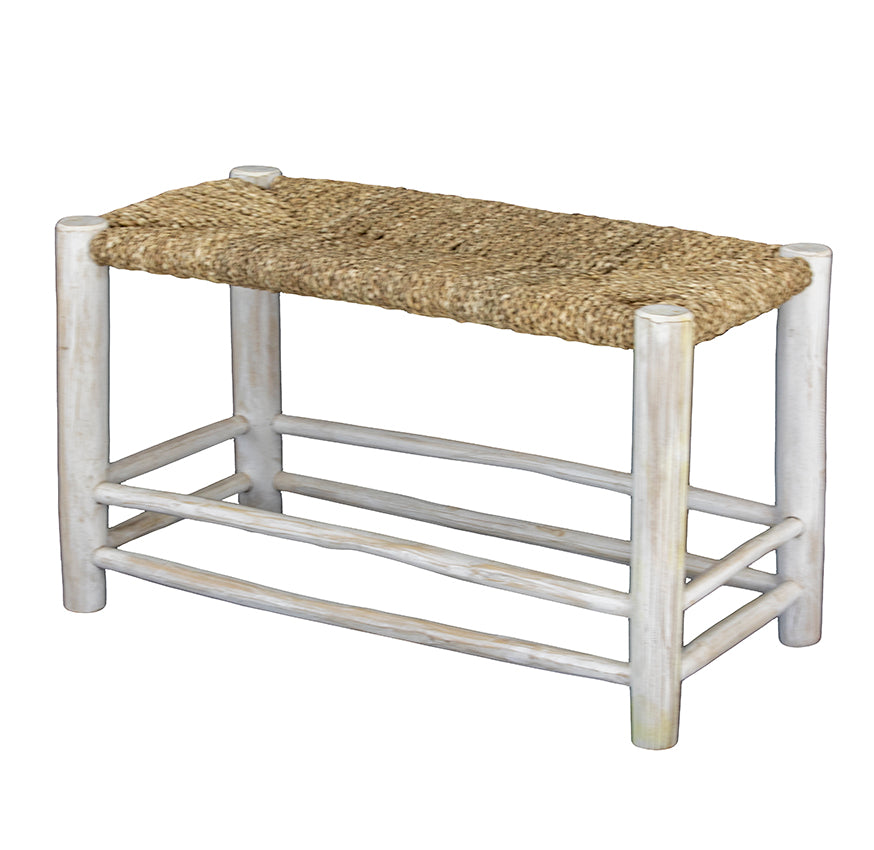 'Taman' Short Seagrass Bench, Whitewashed