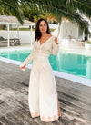Rania Bamboo Silk Pants with Pattern-Cream
