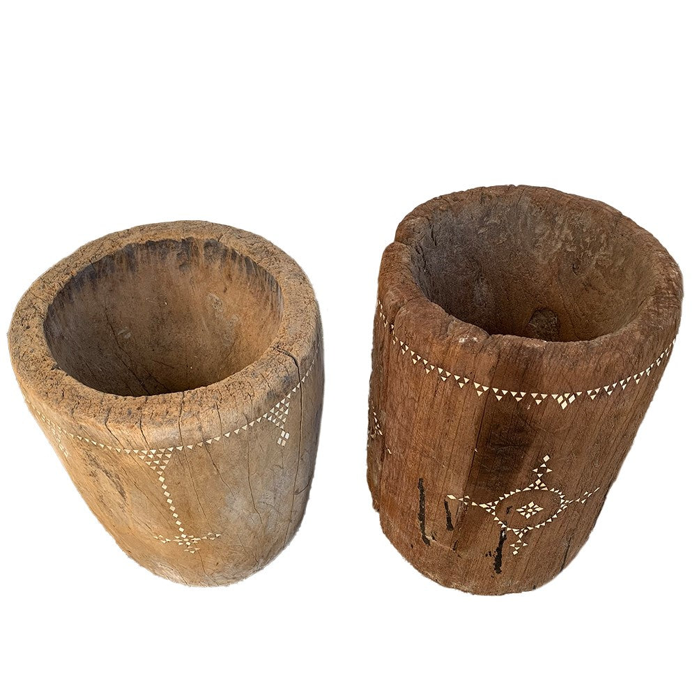 Lukana : Antique Wooden Grinder Pots Assorted, Small