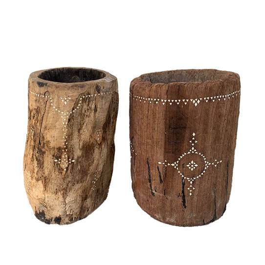 Lukana : Antique Wooden Grinder Pots Assorted, Small