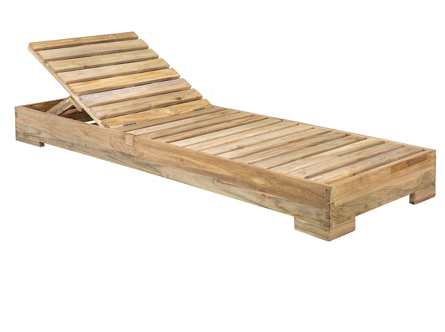 Banyu : Teak Outdoor Single Sunbed, Bleached.