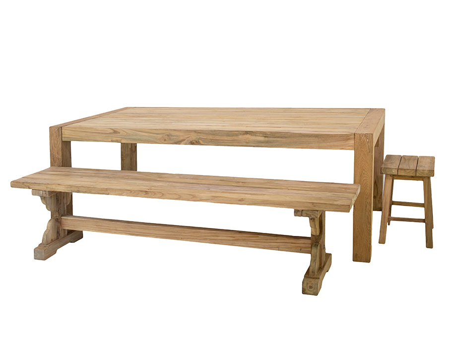Piet : Carved Leg Recycled Teak Outdoor Bench Seat, Bleached 250cm