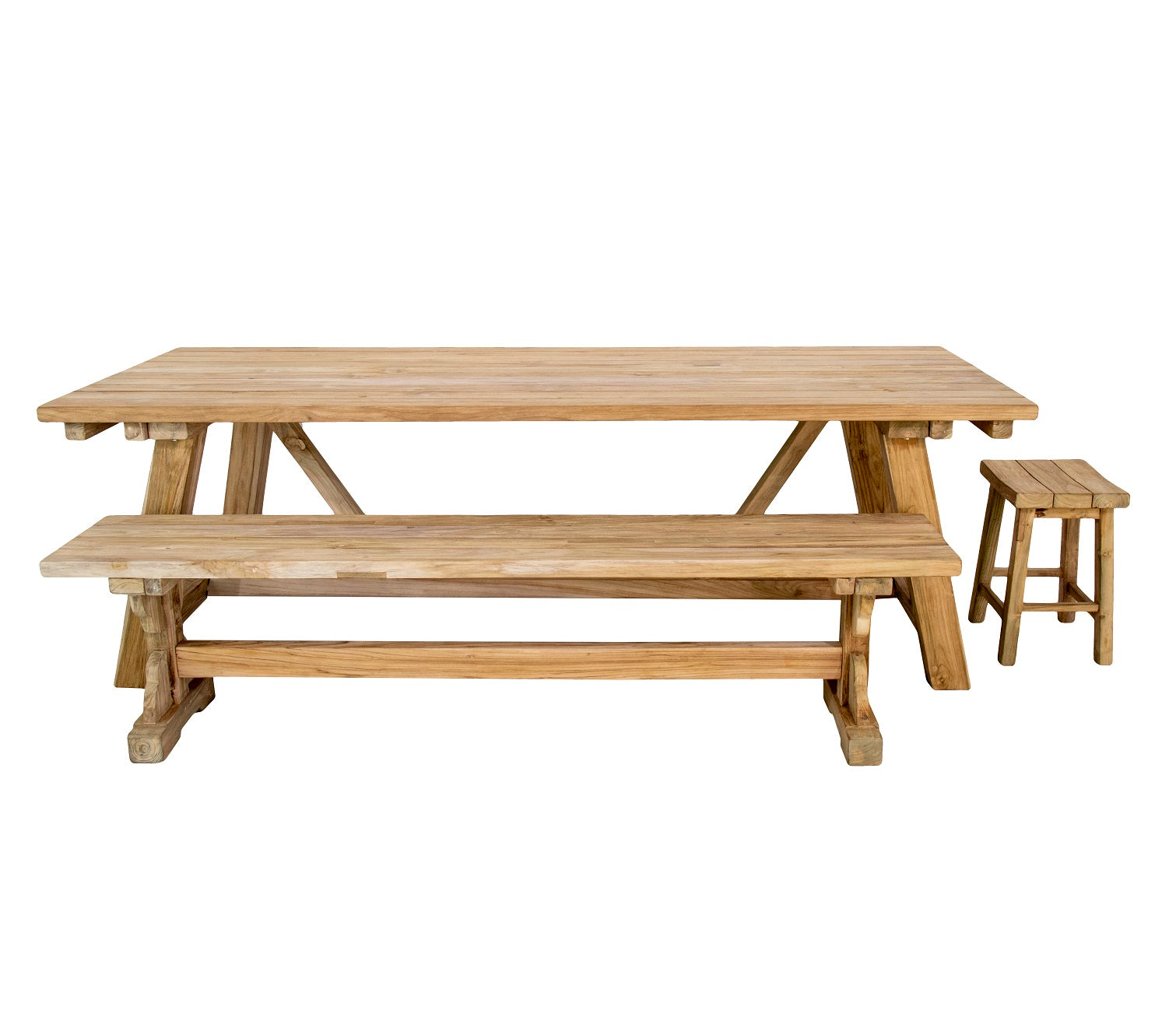 Piet : Carved Leg Recycled Teak Outdoor Bench Seat, Bleached 250cm