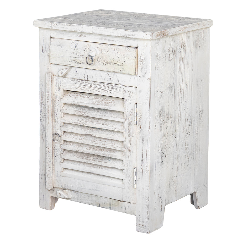 Clara : Bedside Reclaimed Wood White Washed Louvre Door Cabinet Left and Right