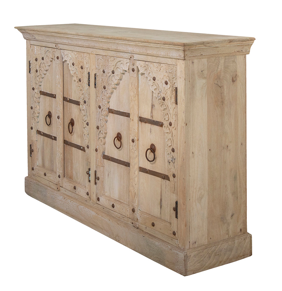 Maaya : Four Door Whitewashed 167cm Carved Door Cabinet, Wabi Sabi Furniture Australia