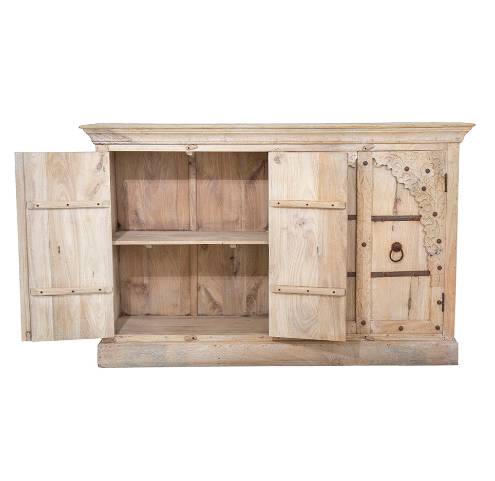 Maaya : Four Door Whitewashed 167cm Carved Door Cabinet, Wabi Sabi Furniture Australia