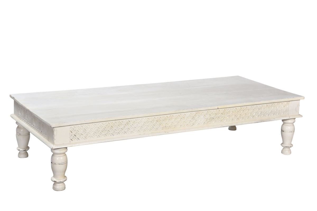 Ava : Indian Reclaimed Carved Teak Wood Coffee Table, White, Bisque Furniture Australia