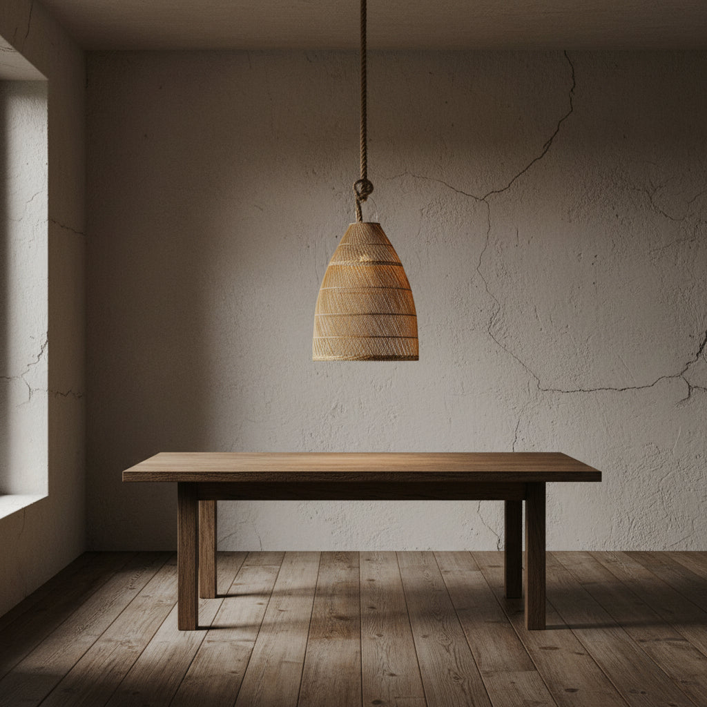 A dome-shaped Inuit natural rattan pendant light fixture