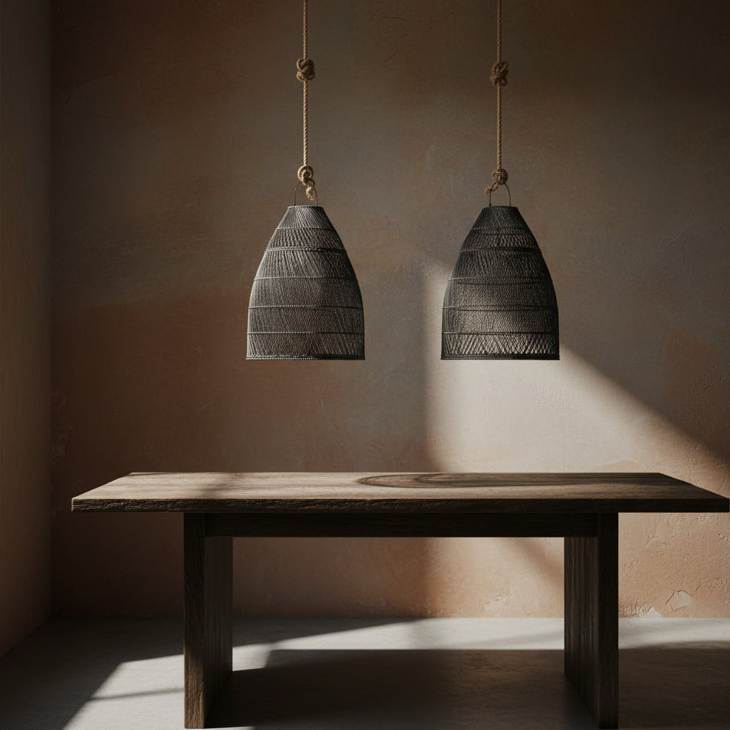 CLEARANCE PENDANT : Inoke : Rattan Dome Pendant, Black