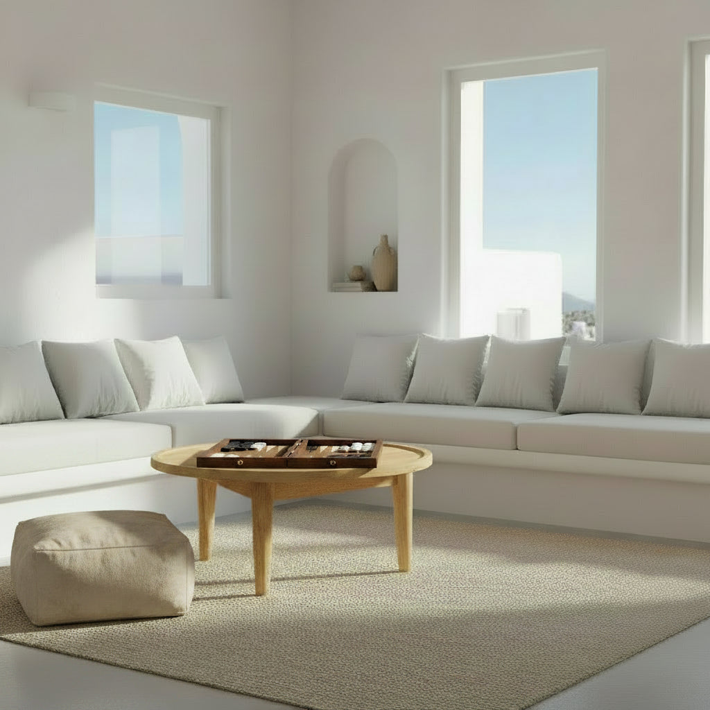 Irana bleached teak wood round 75m coffee table bisque