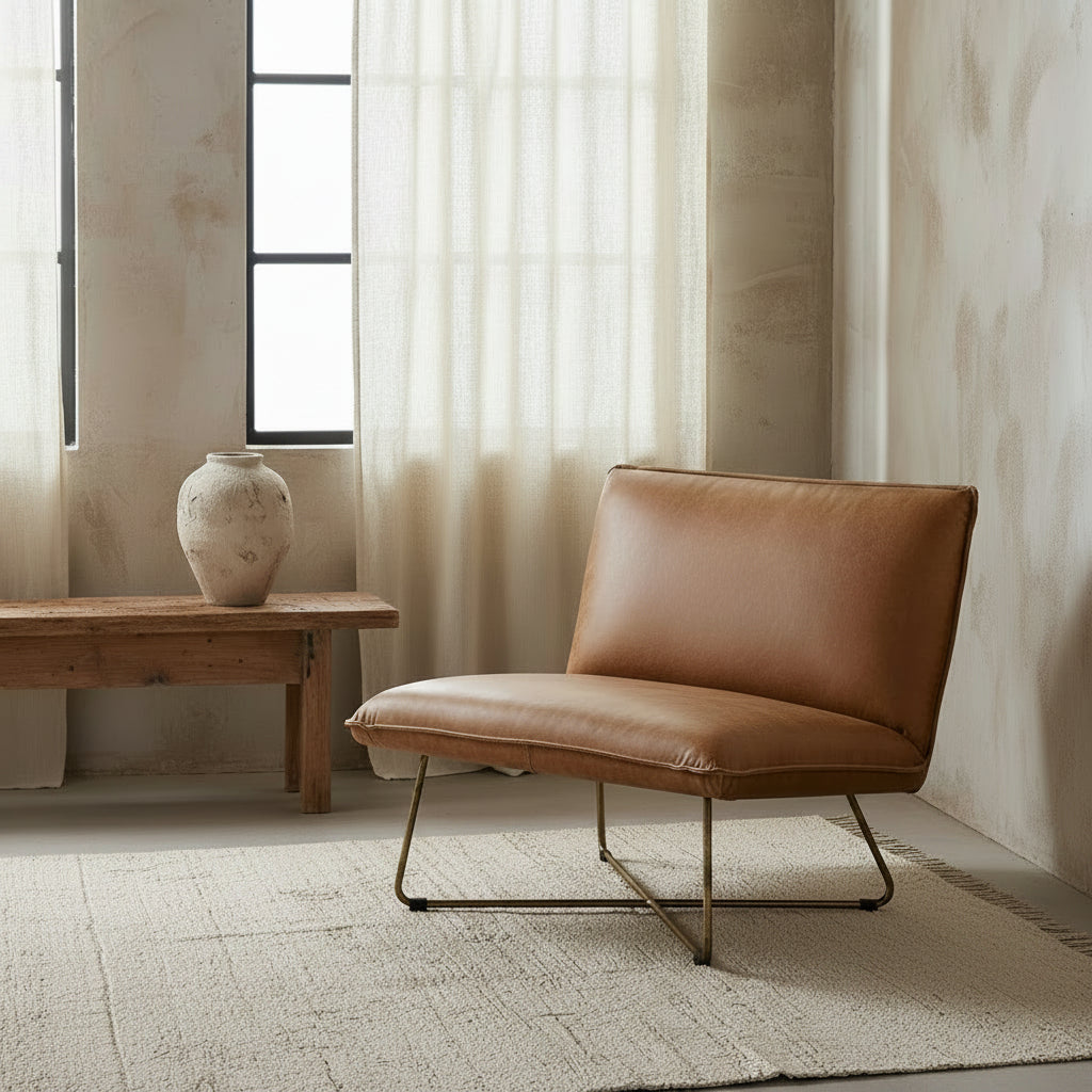 The Martina low leather occasional lounge chair, Bisque Traders