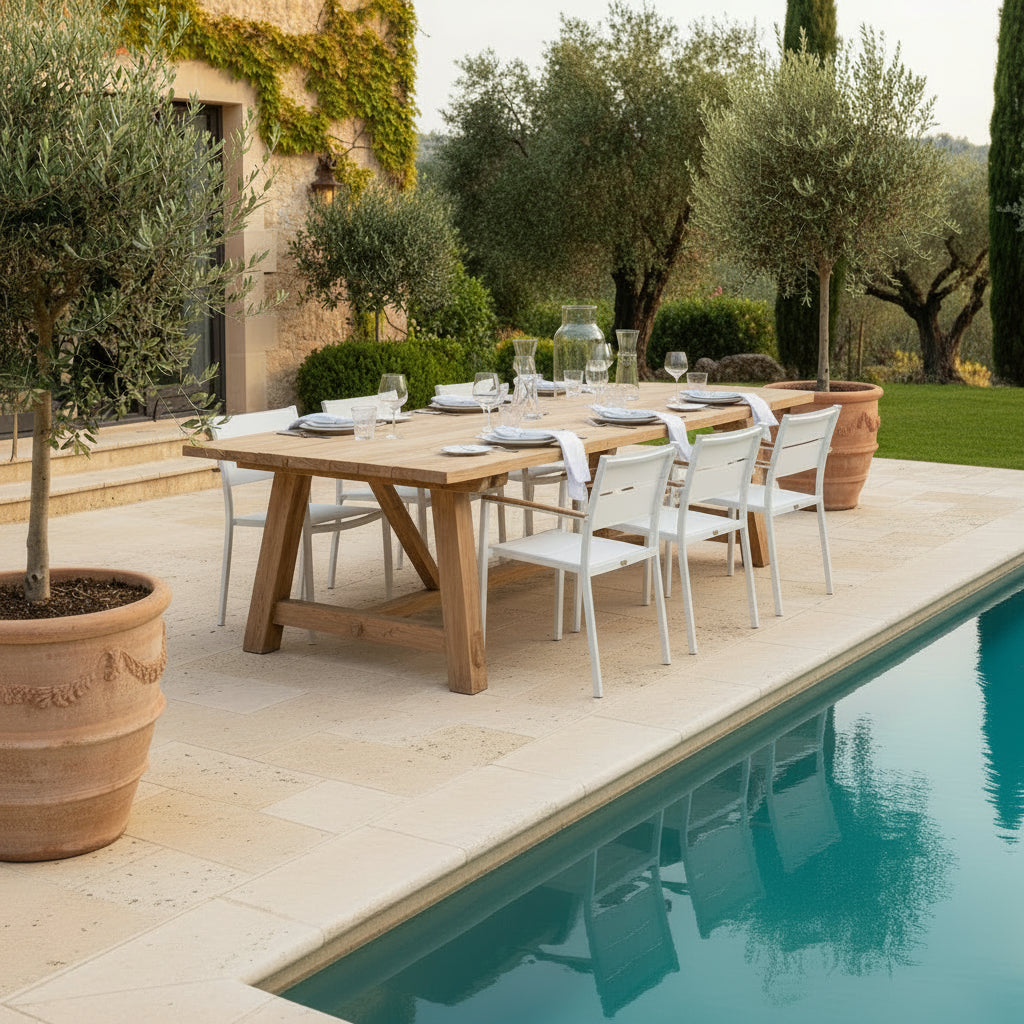 Outdoor Dining Table : Mentari : Farmhouse Style | Bleached | 2 Sizes