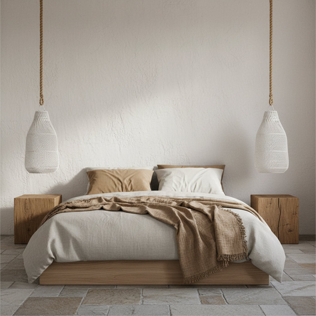 CLEARANCE PENDANT : Timoci : Open Weave Rattan Pendant, White