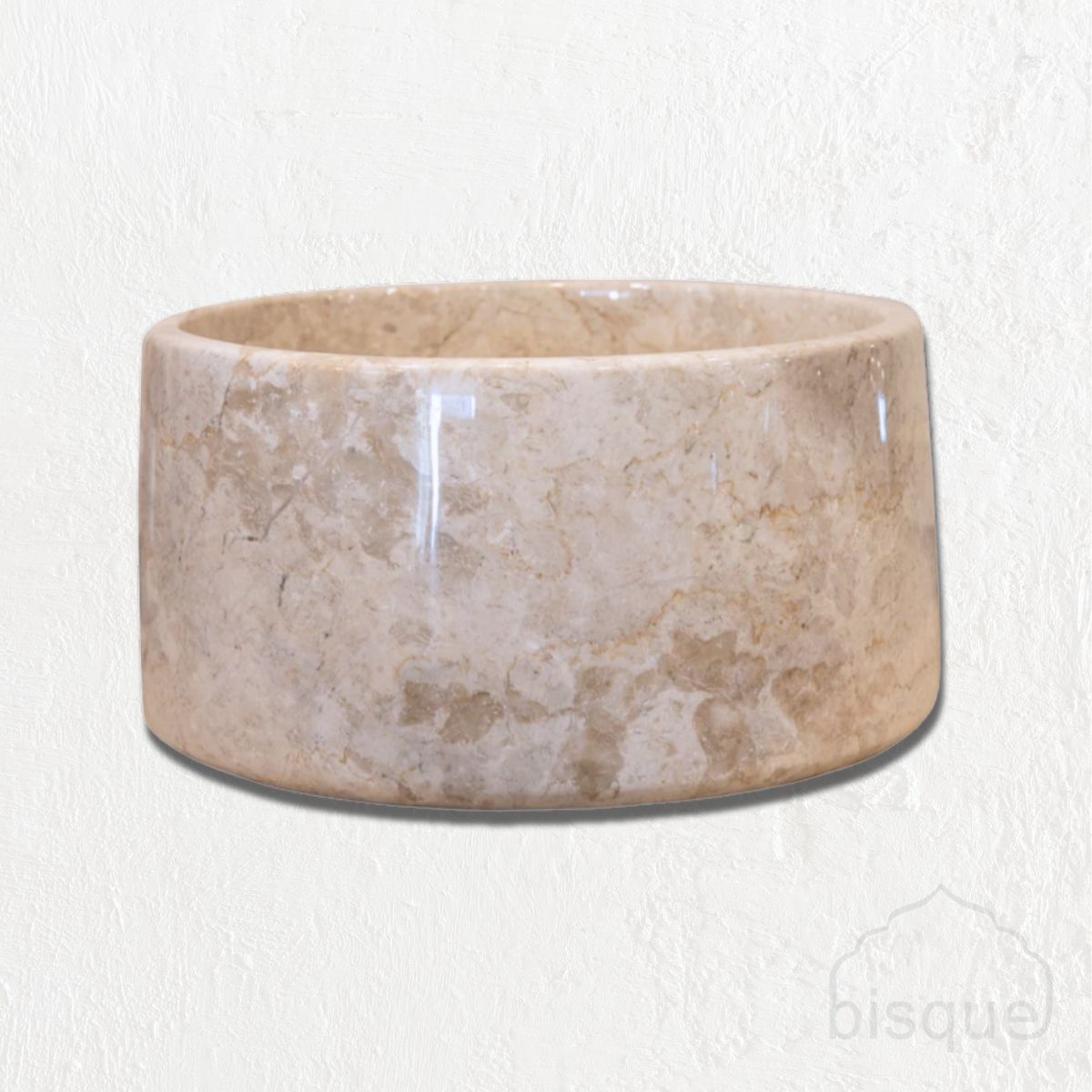 Pasha : round polished cream marble basin