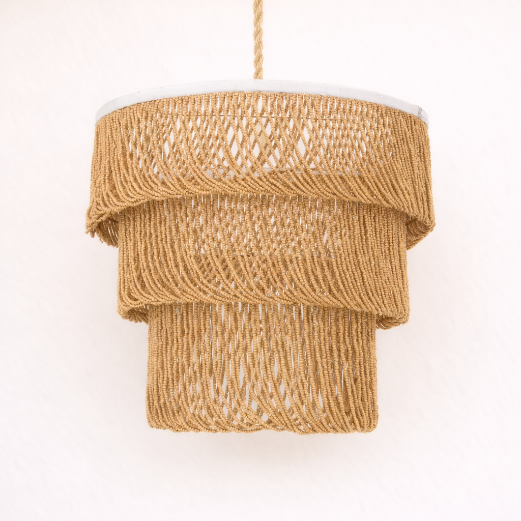 CLEARANCE PENDANT : Eroni : Coconut Bead Tiered 60cm Chandelier Pendant Light
