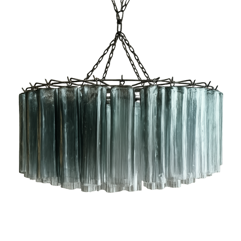 BISETTO : CHANDELIER OF GREY HANDBLOWN GLASS TUBES