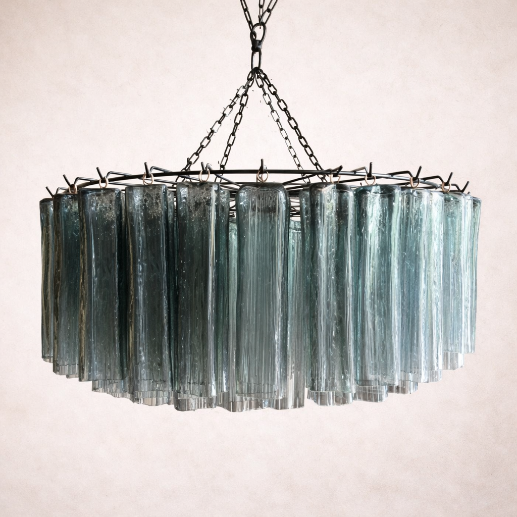 BISETTO : CHANDELIER OF GREY HANDBLOWN GLASS TUBES