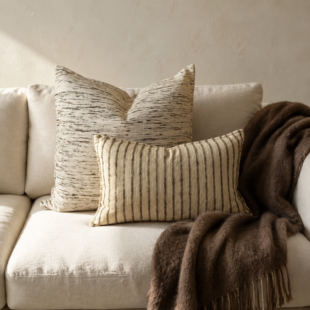 Cushion : Eloise : Silk Threads | Cream + Brown | 60 x 60 cm