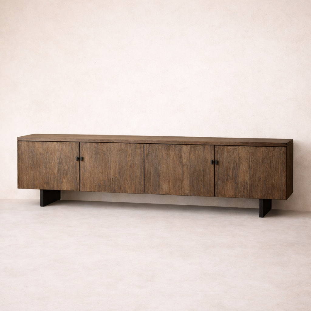 AOSTA : RECYCLED TEAK CONSOLE/ ENTERTAINMENT UNIT. 200CM