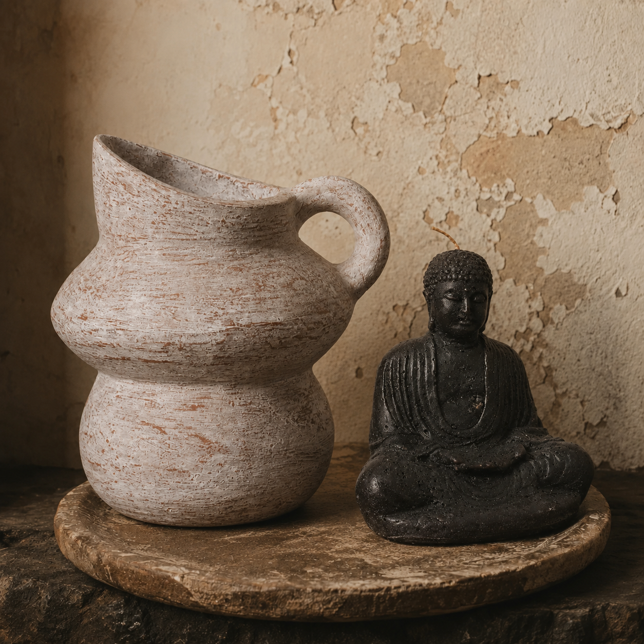 Mona : Terracotta Jug Single Handle, Whitewashed Large