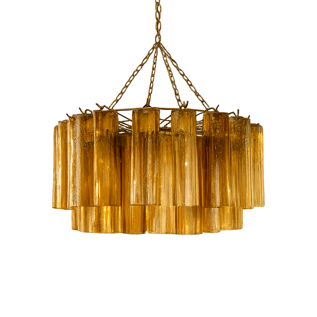 BISETTI : CHANDELIER OF AMBER/BROWN HANDBLOWN GLASS TUBES