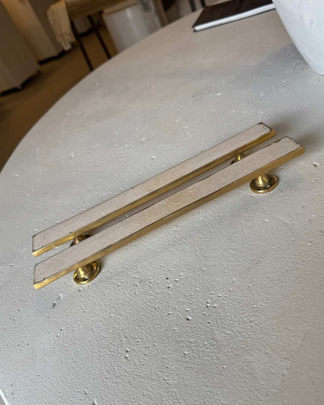 DINKA BRASS DOOR HANDLE WITH STONE COMPOSITE INLAY 31CM X 3CM X 3.5CM H