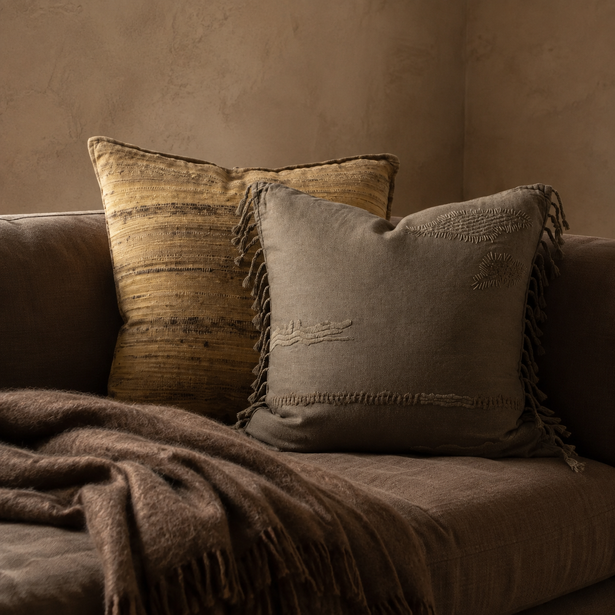 Cushion : Lorelei : Threaded Silk | Brown + Natural | 2 Sizes