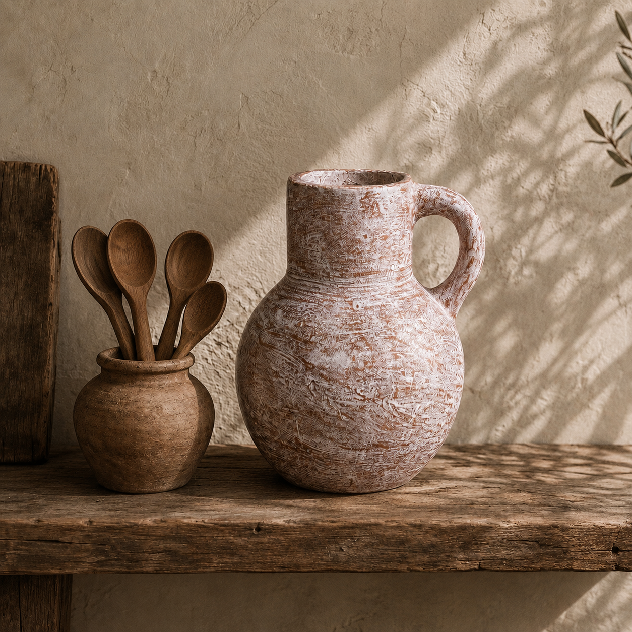 Mana : Terracotta Jug Single Handle, Whitewashed Large