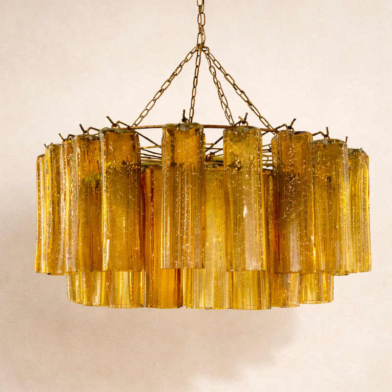 BISETTI : CHANDELIER OF AMBER/BROWN HANDBLOWN GLASS TUBES