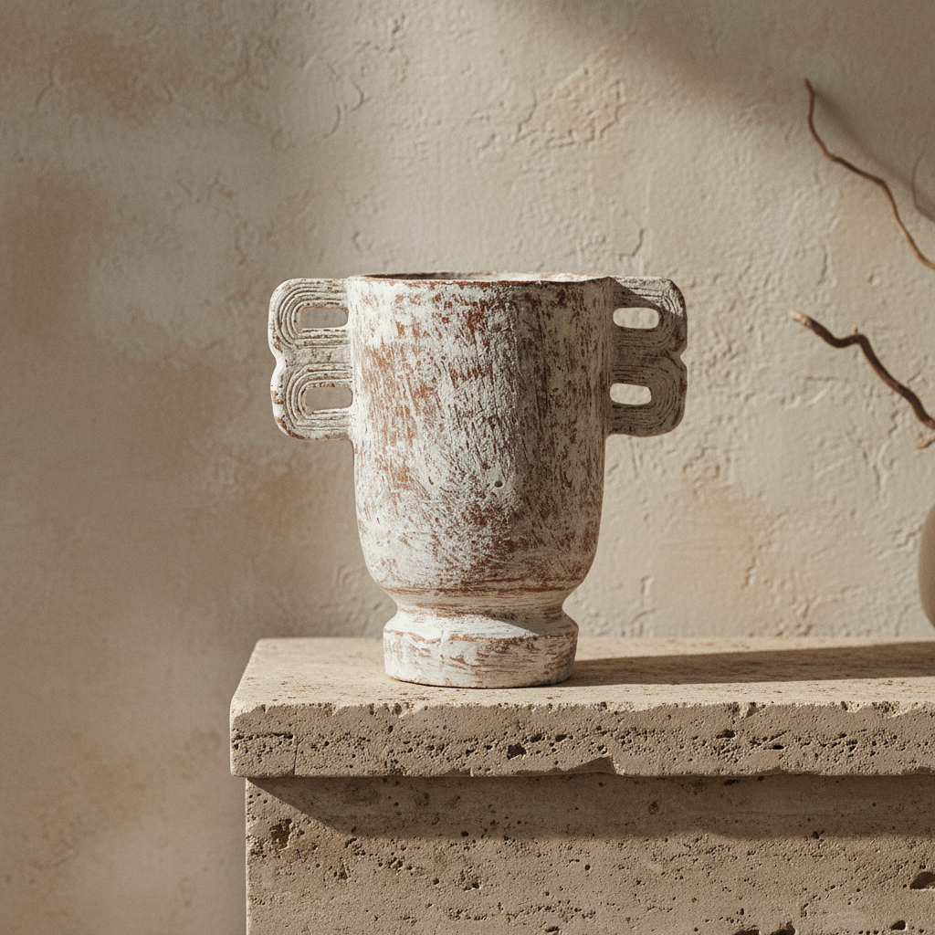 Jomo : terracotta vase with handles white wash