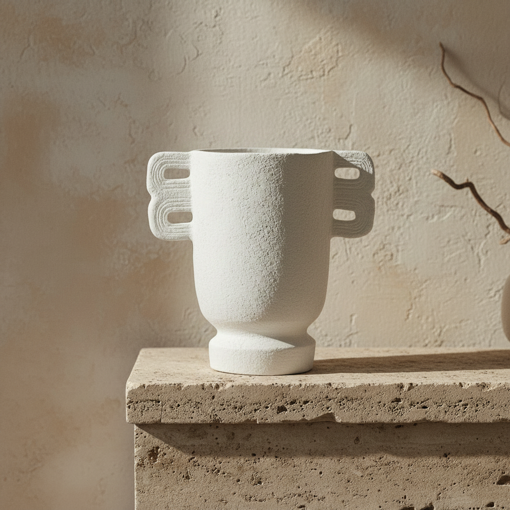 Jomo : terracotta vase with handles white wash