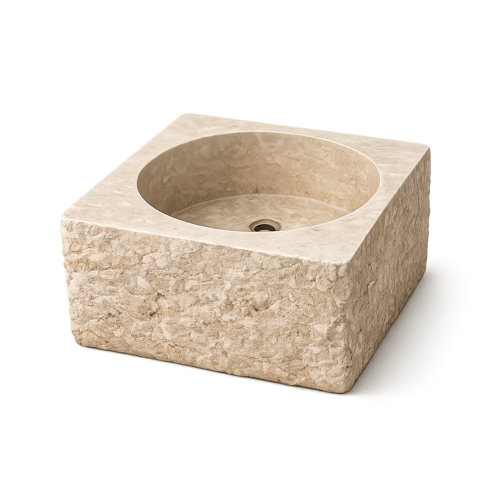 Lumbani : Square Stone Basin with round inner.